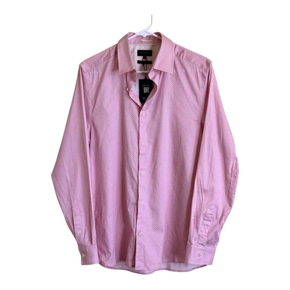 Ted Baker Pink Patterned Long-Sleeve Dress Shirt Sz M 15.5 Neck (3 Slim Fit)